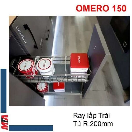 Kệ gia vị 2 tầng Hafele Omero 150 MSP 549.20.891 cho tủ rộng phủ bì 200mm, ray trượt lắp hông phải tủ bếp.