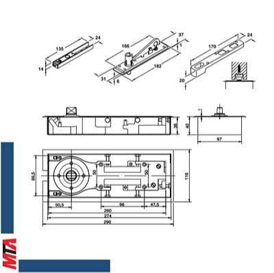 bản lề sàn DIY hafele 100kg 499.30.117 bao gồm truc xoay trên dưới và nắp bản lề