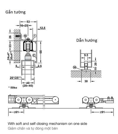 phụ kiện cửa lùa hafele 120P giảm chấn 1 bên 941.02.037