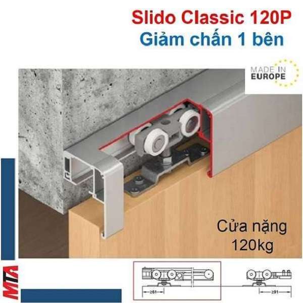 phụ kiện cửa trượt hafele Slido CLassic 120P MSP 941.02.037 cửa nặng 120kg giảm chấn 1 bên