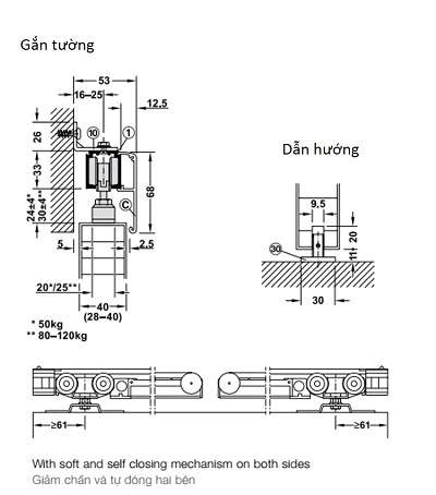 phụ kiện cửa lùa treo hafele