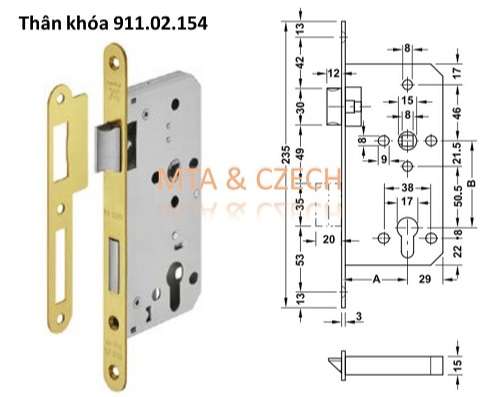 Khóa tay nắm gạt hafele 903.98.147 màu đồng bóng PVD 