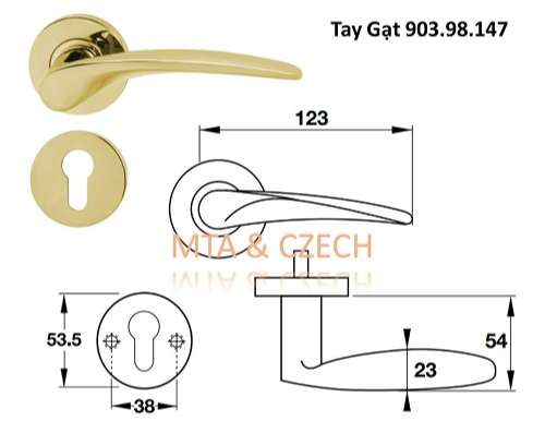 Khóa tay nắm gạt hafele 903.98.147 màu đồng bóng PVD 