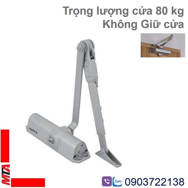 Tay co thủy lực hafele 931.77.129 không giữ cửa, trọng lượng cửa từ 45-60kg phù hơp với cửa rộng từ 850-1100mm, lắp nổi trên cánh