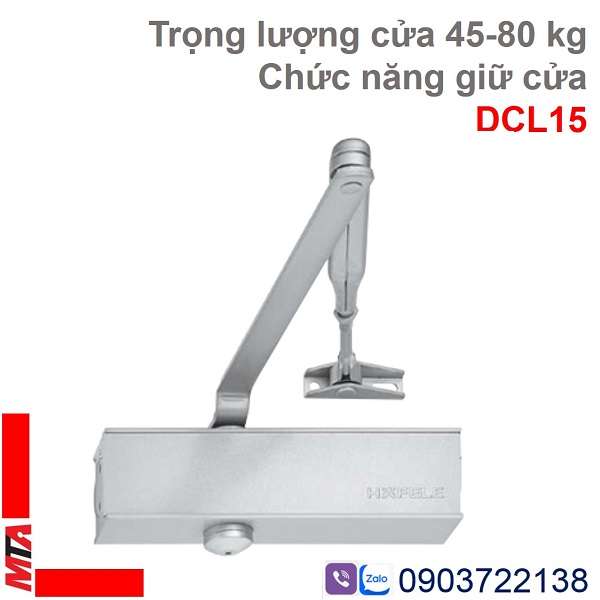 thiết bị đóng cửa tự động hafele DCL15 giữ cửa trọng lượng cửa 45-80kg lăp nổi, chiều rộng cửa phù hợp từ 750-1100mm