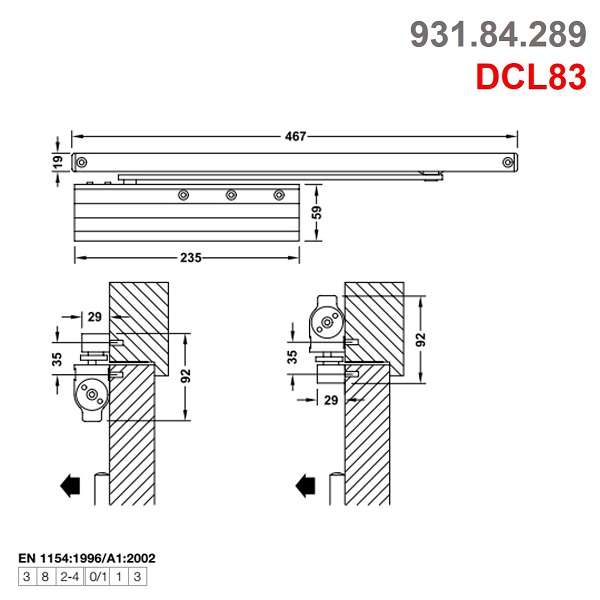 tay đẩy hơi hafele DCL83