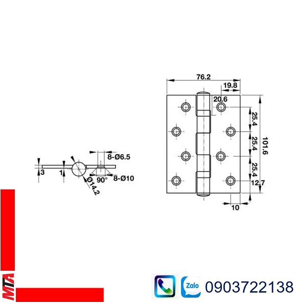 Bản lề inox 304 Hafele 926.20.063