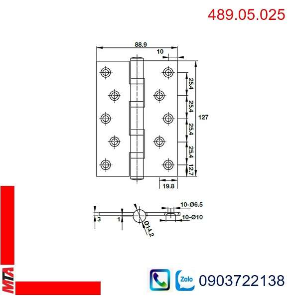 Bản lề inox Hafele 489.05.025