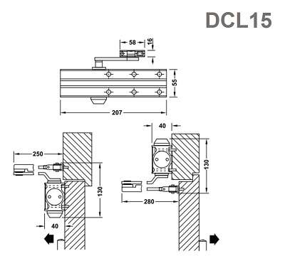 tay đẩy hơi Hafele DCL15 mạ đen mờ