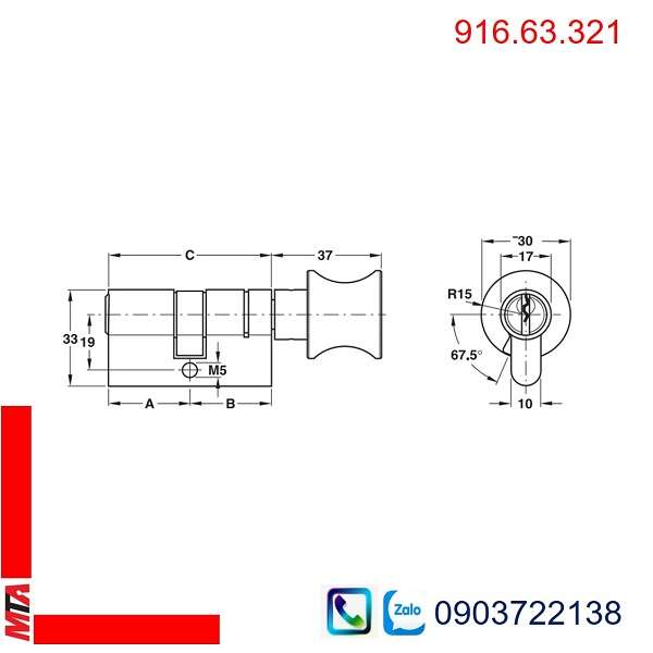 Ruột khóa Hafele 916.63.321