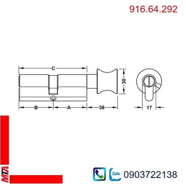 Ruột khóa Hafele 916.64.292