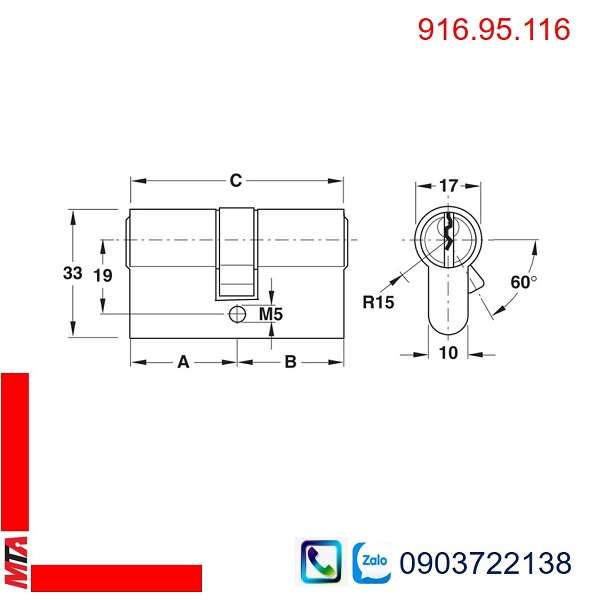 Ruột khóa Hafele 916.95.116