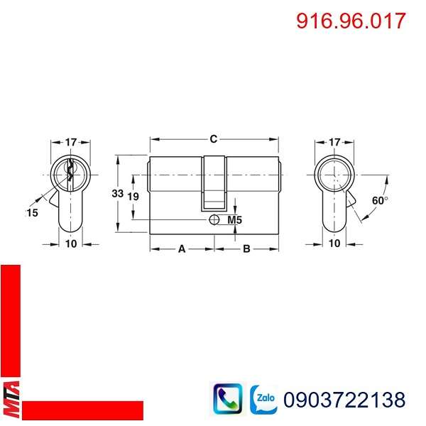 Ruột khóa Hafele 916.96.017