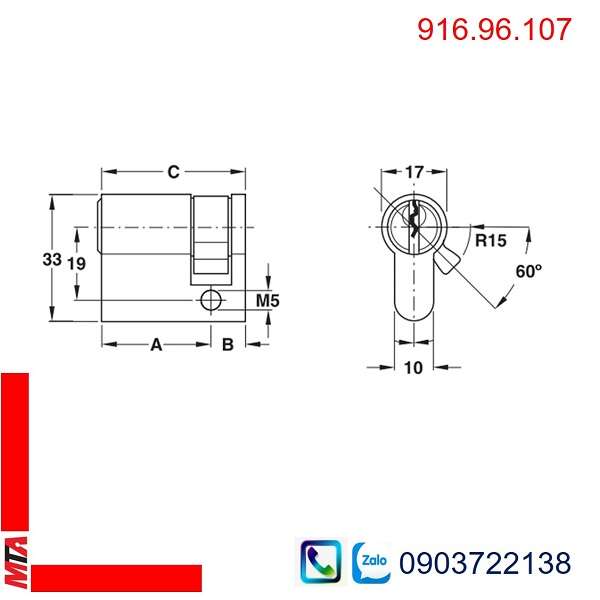 Ruột khóa Hafele 916.96.107