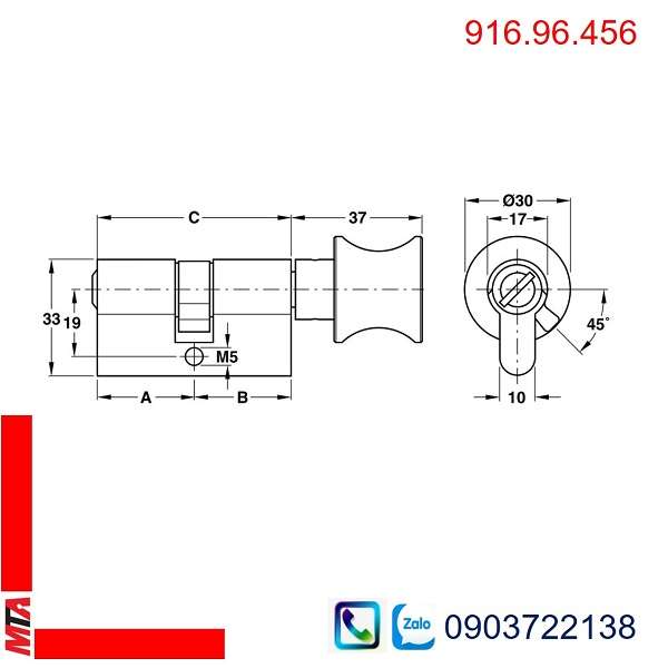 Ruột khóa Hafele 916.96.456