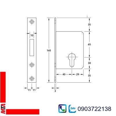 Thân khóa cho cửa trượt Hafele 911.26.277