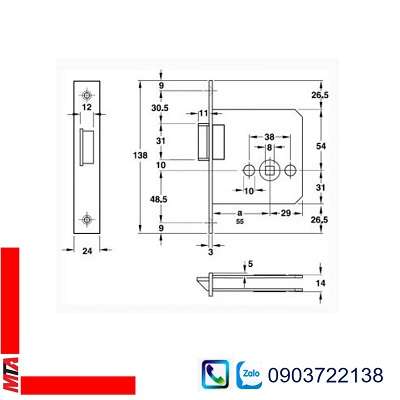 Thân khóa lưỡi gà Hafele 911.23.370 