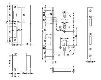 Thân khóa lưỡi gà chốt chết Hafele 911.02.069