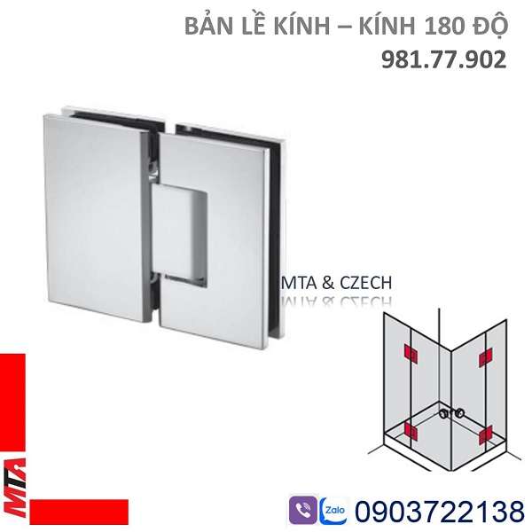 Bản Lề Kính-Kính 180 Độ Hafele 981.77.902 Màu Chrome Bóng