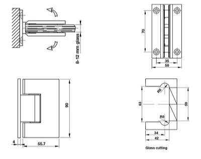 Bản Lề Kính Tường 90 Độ Hafele 981.77.900 Màu Chrome Bóng 