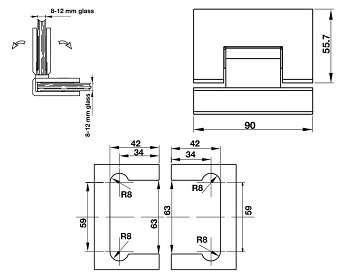 Bản Lề Kính - Kính 90 Độ Hafele 981.77.906 Màu Chrome Bóng 