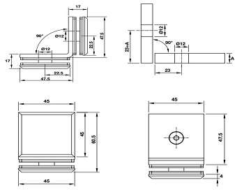 Kẹp Kính Kính 90 Độ Hafele 981.77.917 Màu Đen Mờ