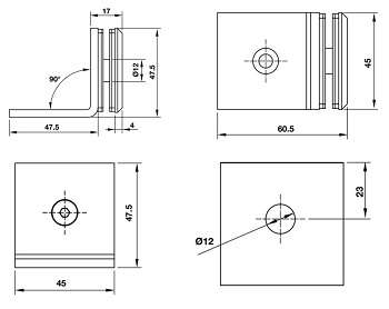 Kẹp Tường Kính 90 Độ Có Đế Hafele 981.77.911 Màu Đen Mờ