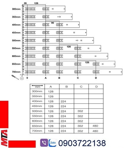 Ray Bi 3 Tầng Hafele 494.02.145 Chiều Dài 500mm