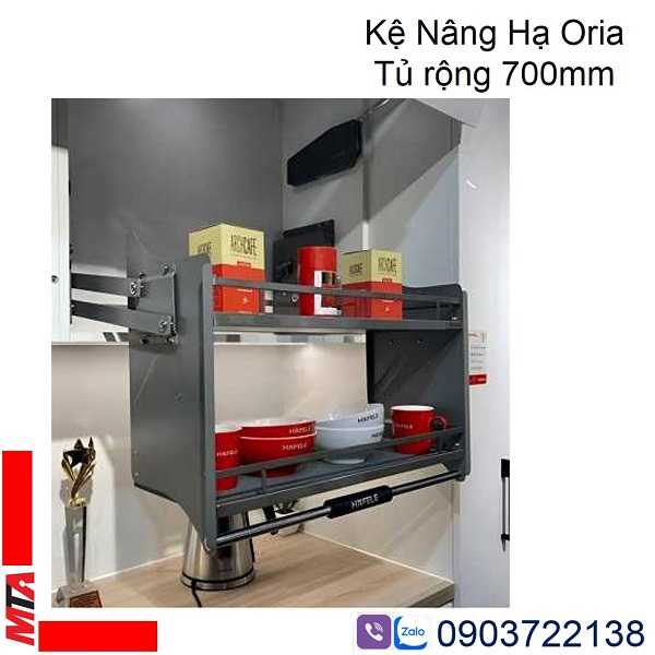 giá nâng hạ bát đĩa hafele kosmo 504.76.815 dòng Oria, sơn nano, tủ rộng phủ bì 700mm