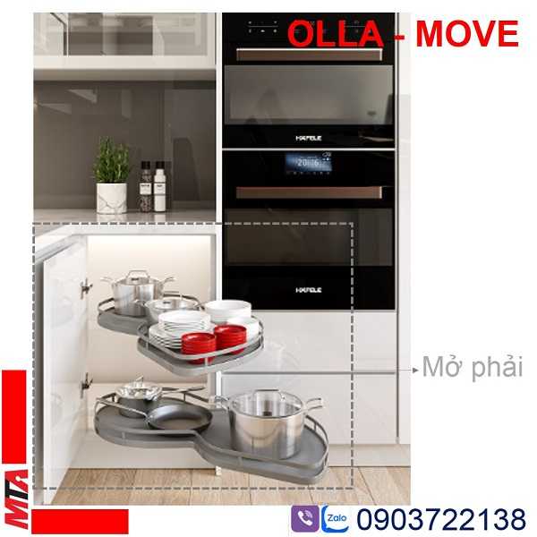 Phụ kiện tủ góc hafele kosmo dòng Olla Move 514.01.804 phiên bản mở phải, tủ rộng phủ bì 900mm