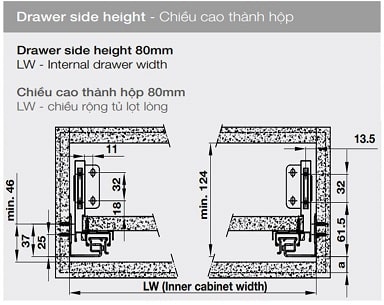 Ray Hộp Alto-S Hafele Giảm Chấn 552.35.365 Màu Xám Đậm 