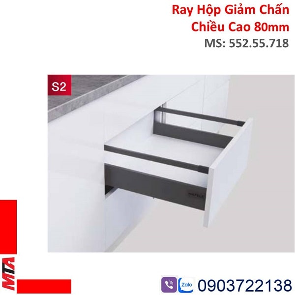 Ray Hộp Alto-S Giảm Chấn Hafele 552.55.718 Thanh Vuông Màu Trắng Mờ