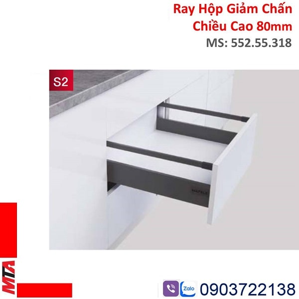 Ray Hộp Alto-S Giảm Chấn Hafele 552.55.318 Thanh Vuông Màu Xám Đậm