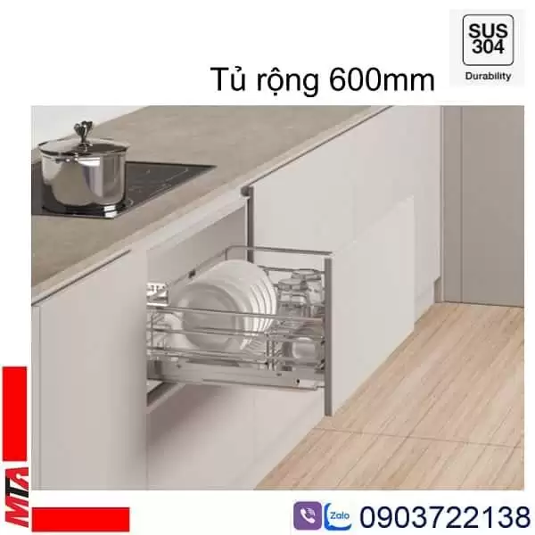 kệ úp bát địa inox hafele Kosmo-P dòng KasanF flex nan rổ hình ovan bằng inox 304 phù hợp cho tủ rộng 600mm